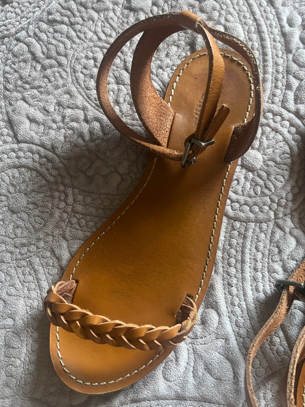 Madewell Braided Leather Ankle-Strap Sandals — Brown/Tan 8.5 EUC - Picture 2 of 7